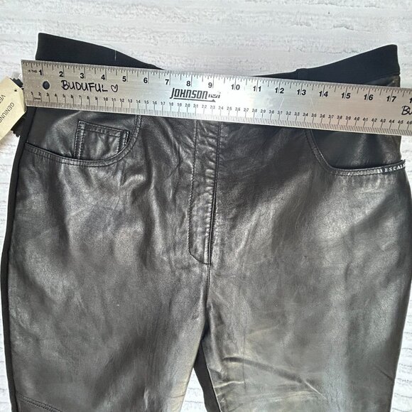 New Escalade Paris Womens High Rise Black Leather/Fabric Pants XL Elastic Waist - Picture 6 of 10